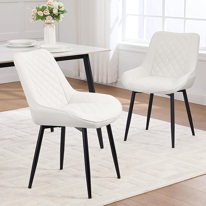 Dining Chair Set of 2, Modern Dining Chairs with Thick Cushions, Faux Leather...