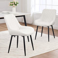 Dining Chair Set of 2, Modern Dining Chairs with Thick Cushions, Faux Leather Upholstered Kitchen Dining Room Chairs with Metal Adjustable Legs for Dining Living Room, White