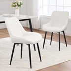 Dining Chair Set of 2, Modern Dining Chairs with Thick Cushions, Faux Leather Upholstered Kitchen Dining Room Chairs with Metal Adjustable Legs for Dining Living Room, White