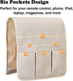 Teniux Remote Control Holder Armchair Caddy for Recliner Couch, Non-Slip Armrest Organizer with 5 Pockets for Magazine, Tablet, Phone, iPad (Beige)