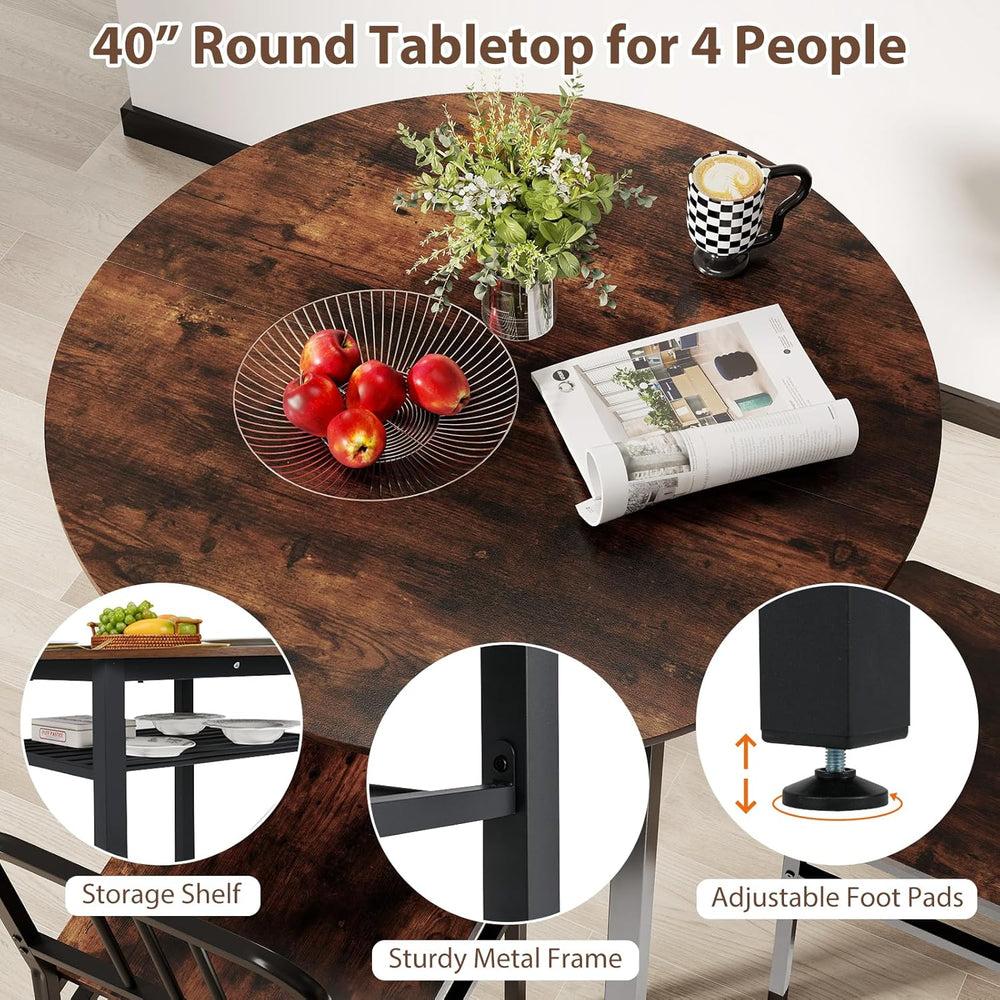 GOFLAME 5-Piece Round Dining Table Set for 4, Space-Saving Kitchen Table and ...