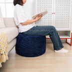 Round Ottoman Pouf, All-in-One Foam Filling Foot Rest 20x14In Navy | Stuffed Floor Pouf,Ottoman Foot Stool for Couch,Stuffed Pouf,Boho Floor Seating,Bean Bag Ottoman for Living Room Bedroom Dorm