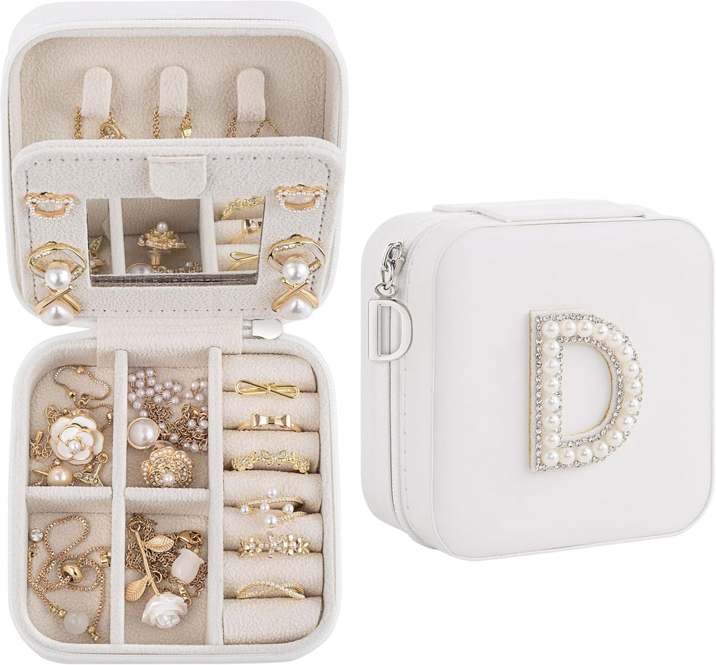 Birthday Gifts for Women: Initial Jewelry Box & Small Travel Jewelry Organizer for Wife, Girlfriend, Bridesmaid or Graduation Gifts