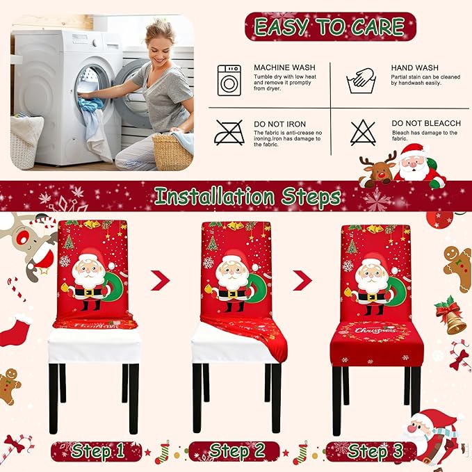Christmas Chair Covers, Stretch Dining Room Chair Covers Set of 8, Christmas Decoration/Home Decor Chair Protector Slipcovers