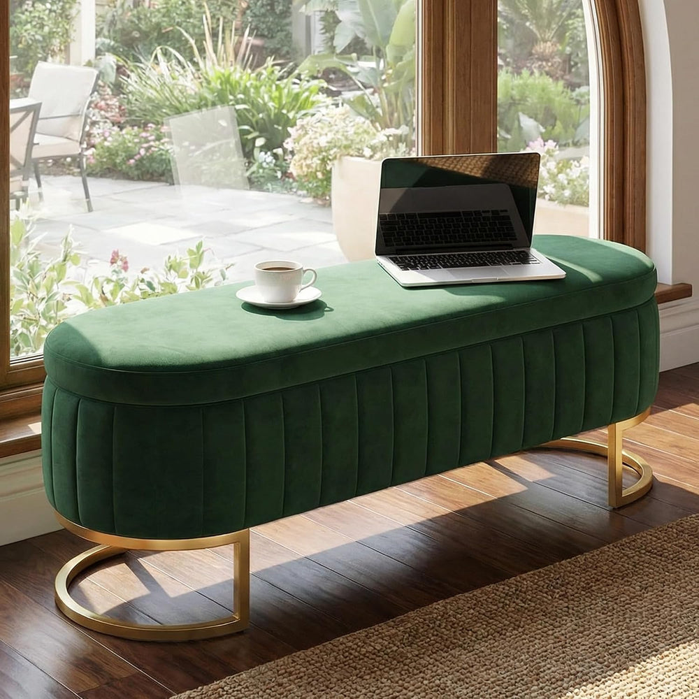 65" Velvet Storage Ottoman Bench End of Bed for Bedroom Entryway Green |...