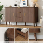Lulive Walnut Buffet Cabinet, 55" Wide Sideboard Buffet Storage Cabinet | Rolling & Sliding Doors, 3 Wood Drawers, Bar Cabinet for Dining Room, Adjustable Shelves, Wooden Legs
