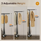 HOKEEPER Clothes Rack with Wood Shelves Height Adjustable Clothing Rack with Lockable Wheels 500LBS Portable Wooden Garment Closet for Bedroom, Living Room, Laundry, Balcony, Black