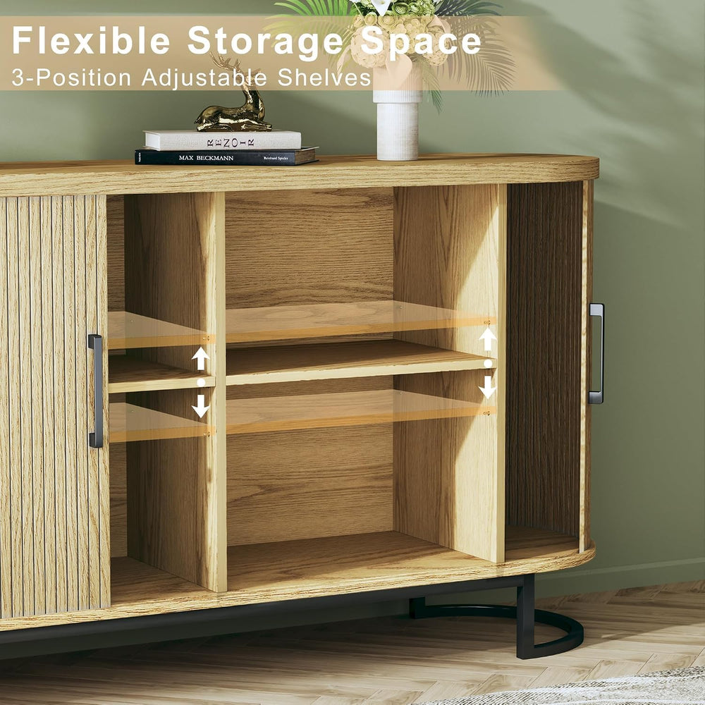 HUAHUU Sideboard Buffet Cabinet with Storage, 54.3" Fluted Tambour, Adju...