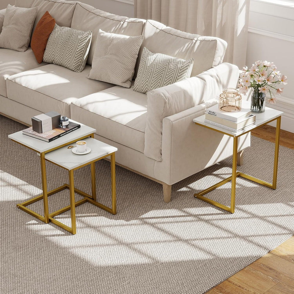 GIANTEX Nesting Coffee Table Set of 3, Stackable Square End Table, White | Fa...