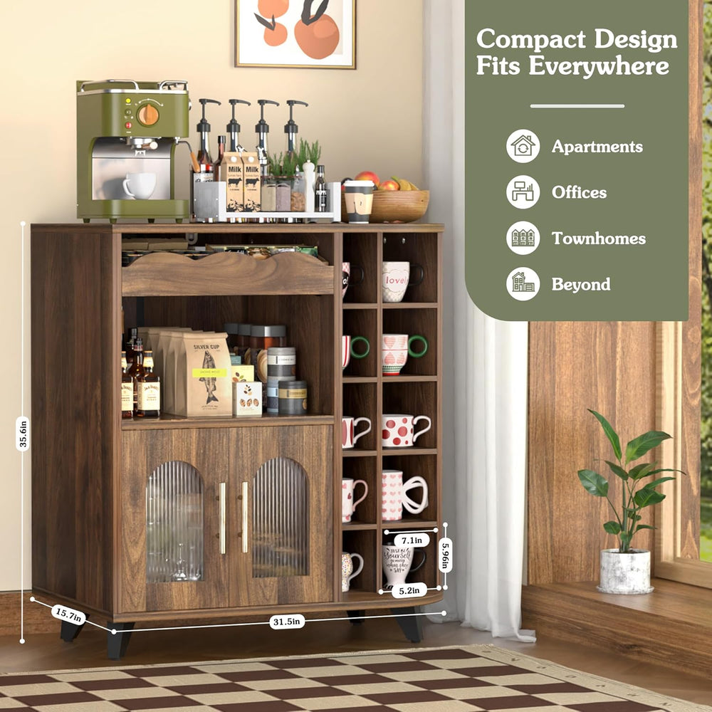 VINAEMO Coffee Bar Cabinet with 24-Cup Display, Large Drawer & Storage,Mo...