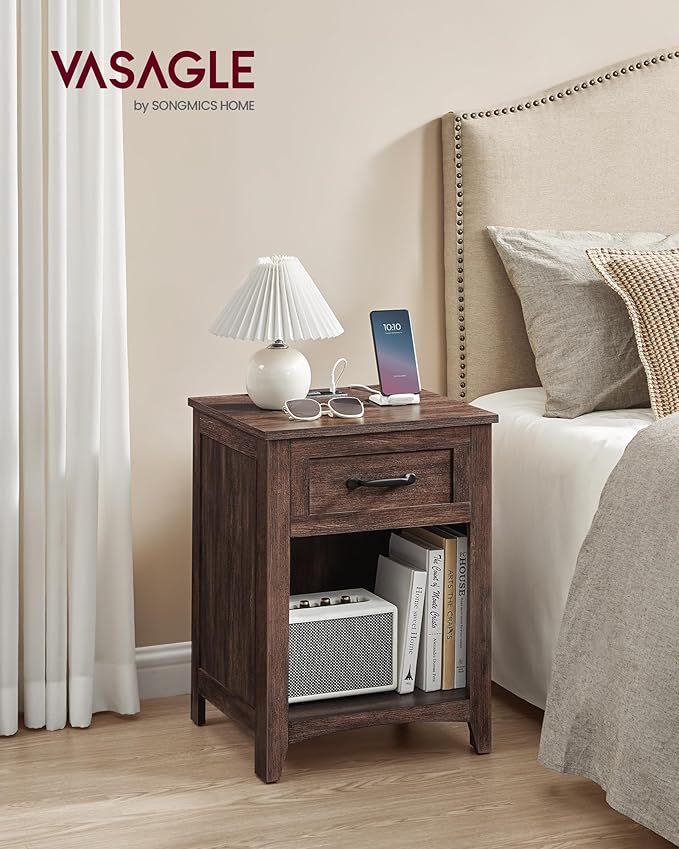 VASAGLE LIRY Collection - Farmhouse Nightstand with Charging Station, Bedside...