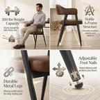 HNY Modern Dining Room Arm Chairs Set of 6, Retro Faux Leather Upholstered Barrel Dining Chairs with Arms Mid-Century Brown Accent Chair with Metal Legs, Open-Back Kitchen Side Chair for Living Room