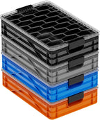 SIDIO Quarter Crate 4 Pack of Stackable Storage Bins - Organizer Bins with Dividers for Garage Organization, Home Storage - Heavy Duty Plastic Containers - 19.16” x 12.75”x 4.57” (Sidio Variety)