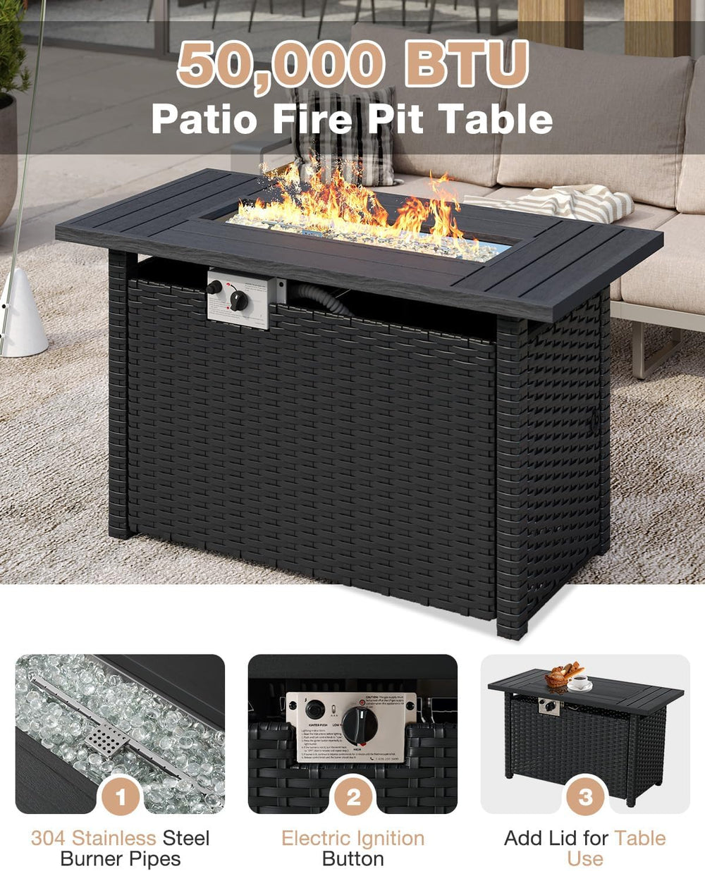 Aoxun Aluminum Patio Furniture Set with Fire Pit Table, 5 Piece Luxury Outdoo...