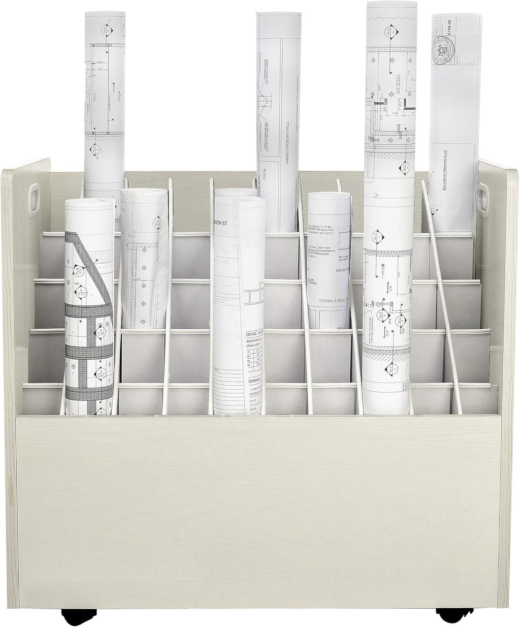 AdirOffice Adir Blue Print Storage Organizer - Mobile Roll File Cart, Construction Plan Holders, Blueprint Cabinet with Wheels, Roll Files Storage for Office and Home (50 Slots, White)