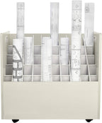 AdirOffice Adir Blue Print Storage Organizer - Mobile Roll File Cart, Construction Plan Holders, Blueprint Cabinet with Wheels, Roll Files Storage for Office and Home (50 Slots, White)