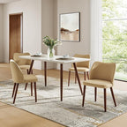 Dining Chairs Set of 4, Upholstered Kitchen Dining Room Chair Set Morden Accent Side Dinner Chair with Curved Padded Back Wood Legs for Restaurant/Cafe, Tan