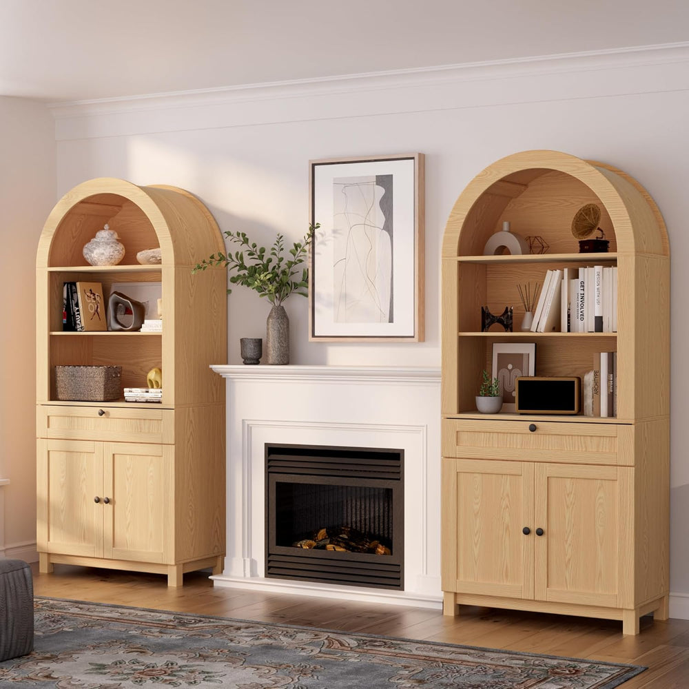 Arched Pantry Cabinet, 71" Kitchen Pantry Cabinet with Smooth Gliding Dr...