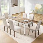 Upholstered Dining Chair Modern Stylish Parsons Kitchen Diner High Back with Bronze Nailhead Trim & Wood Legs, Set of 2, Beige