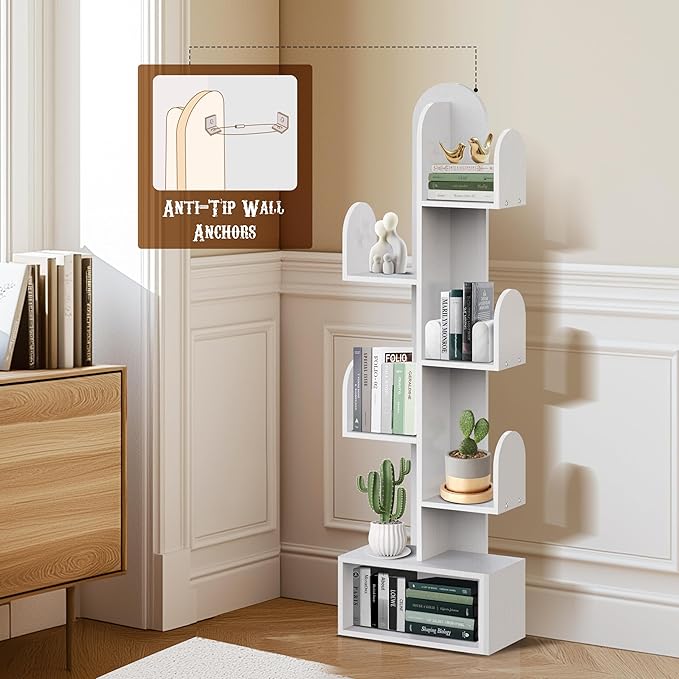 Cactus Tree Bookshelf, 5-Tier Wood 50" Tall Corner Book Storage Rack for...