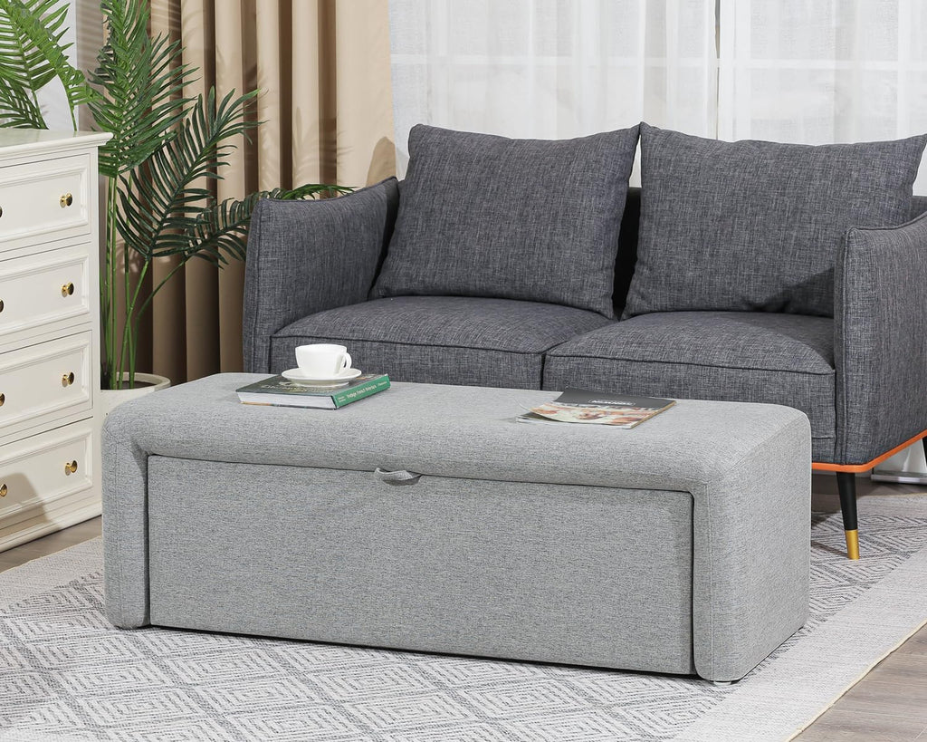 Homebeez 48" Storage Ottoman Bench with Side Opening, Large Storage Bench for Bedroom End of Bed, No Assembly Ottoman Foot Rest, Upholstered Entryway Bench for Living Room, Light Gray