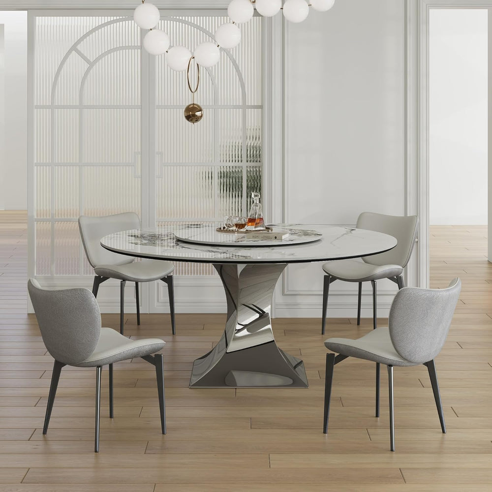 Montary 59” Modern Round Dining Table for 6-8, Artificial Marble Dining Room ...
