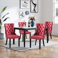 Velvet Upholstered Dining Chairs Set of 4, Modern Style Kitchen Side Chairs with Nailhead Trim and Wood Legs,Metal Pulling Ring for Dining Room Living Room(Wine Red,Set of 4)