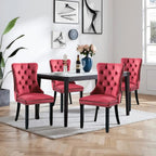 Velvet Upholstered Dining Chairs Set of 4, Modern Style Kitchen Side Chairs with Nailhead Trim and Wood Legs,Metal Pulling Ring for Dining Room Living Room(Wine Red,Set of 4)