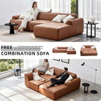 105” Modular Faux Leather Cloud Couch, Deep Seat L-Shaped Sectional with Removable Wipe-Clean Covers and Replaceable Cover Design for Living Room (Orange, 3 Seater+Right Facing Chaise)