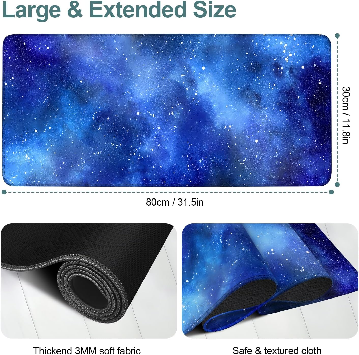Starry Sky Gaming Mouse Pad 31.5"x11.8"Desk Mat Anti-Slip Rubber Base & Durable Stitched Edges for Gamers Smooth Mouse Writing Surface for Desk Office/Home