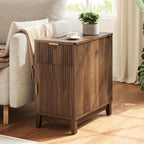 Yoobure End Table with Charging Station - Narrow Side Table for Living Room, Fluted Night Stand with Drawer and Storage Cabinet, Wood Nightstand with Adjustable Shelf for Bedroom Small Spaces, Walnut