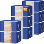 BALEINE 8 Pack Clothes Storage Bags, 16 Gallon Storage Containers with Reinforced Handle, Sturdy Zipper, Closet Organizer for Blanket, Comforter, Pillow, Bedding (Blue, 8 Pack)