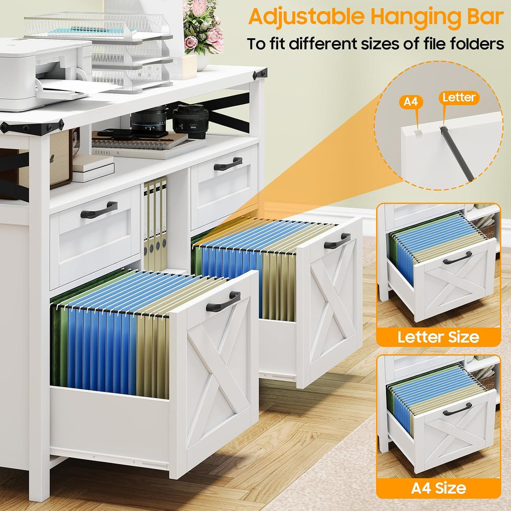 Halitaa File Cabinet with Open Storage Shelf for Home Office, White | Farmhou...