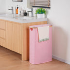 efluky Slim Laundry Basket with Lid, Narrow Laundry Hamper with Removable Bag, Skinny Dirty Clothes Basket with Bamboo Handles for Bathroom, Bedroom & Laundry Room, 63L Pink