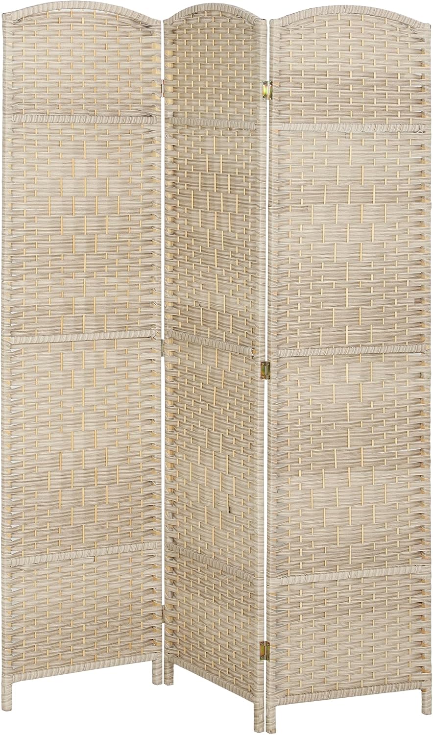 HOMCOM 3 Panel Room Divider 6 Ft Privacy Screen Hand-Woven Washed Oak