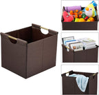 HOONEX Large Collapsible Storage Bins, Linen Fabric, 2 Pack, Storage Baskets with Wooden Carry Handles and Sturdy Heavy Cardboard, for Home, Office, Car, Nursery, Brown