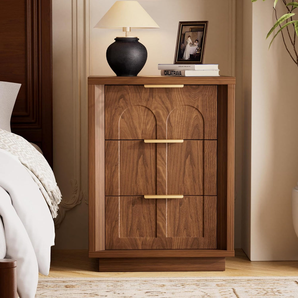 Nightstands Set of 2, Mid Century Modern 3 Drawer Bedside Tables with Arched ...