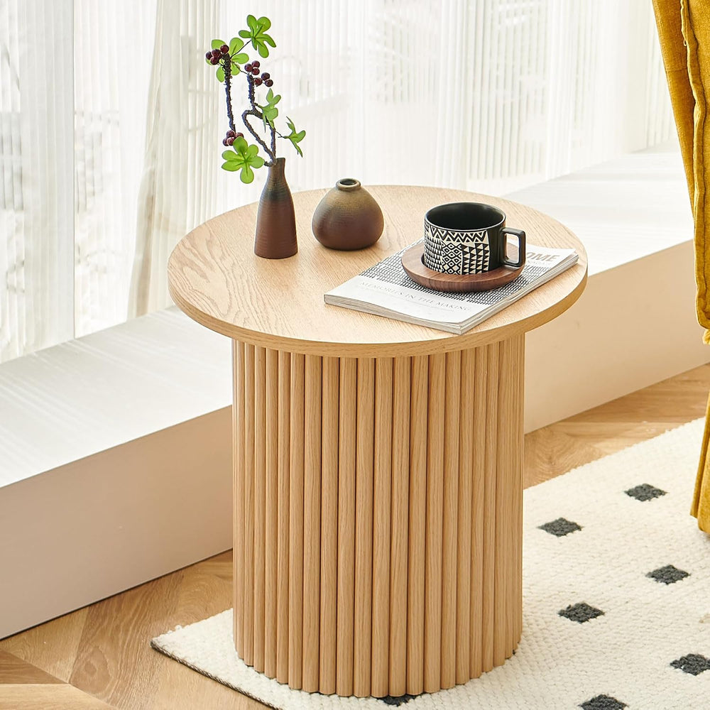 Homedot Small Round Accent Side Table with Wood Strip Base for Living Room, 1...