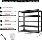 Storage Shelving Unit Adjustable Heavy Duty Garage Shelves Metal Organizer Utility Rack for Kitchen Pantry Basement Pantry Warehouse Laundry Black 2750LBS 72" H x 35" W x 15.8" D 5-Tier