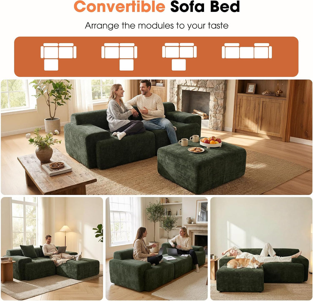84" Modular Loveseat Couch, 60" Deep Seat Boneless Sofa with Ottoman