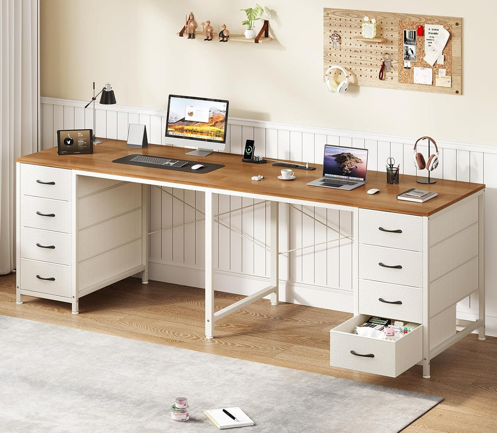 TVU 2 Person Desk with 8 Drawers, Large Home Office Computer Desk with Power ...