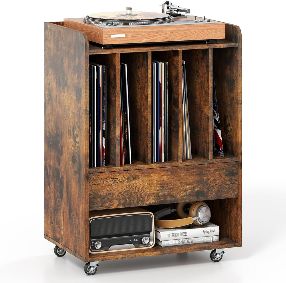 Giantex Record Player Stand, Rolling Turntable Stand with Drawer & Lockab...