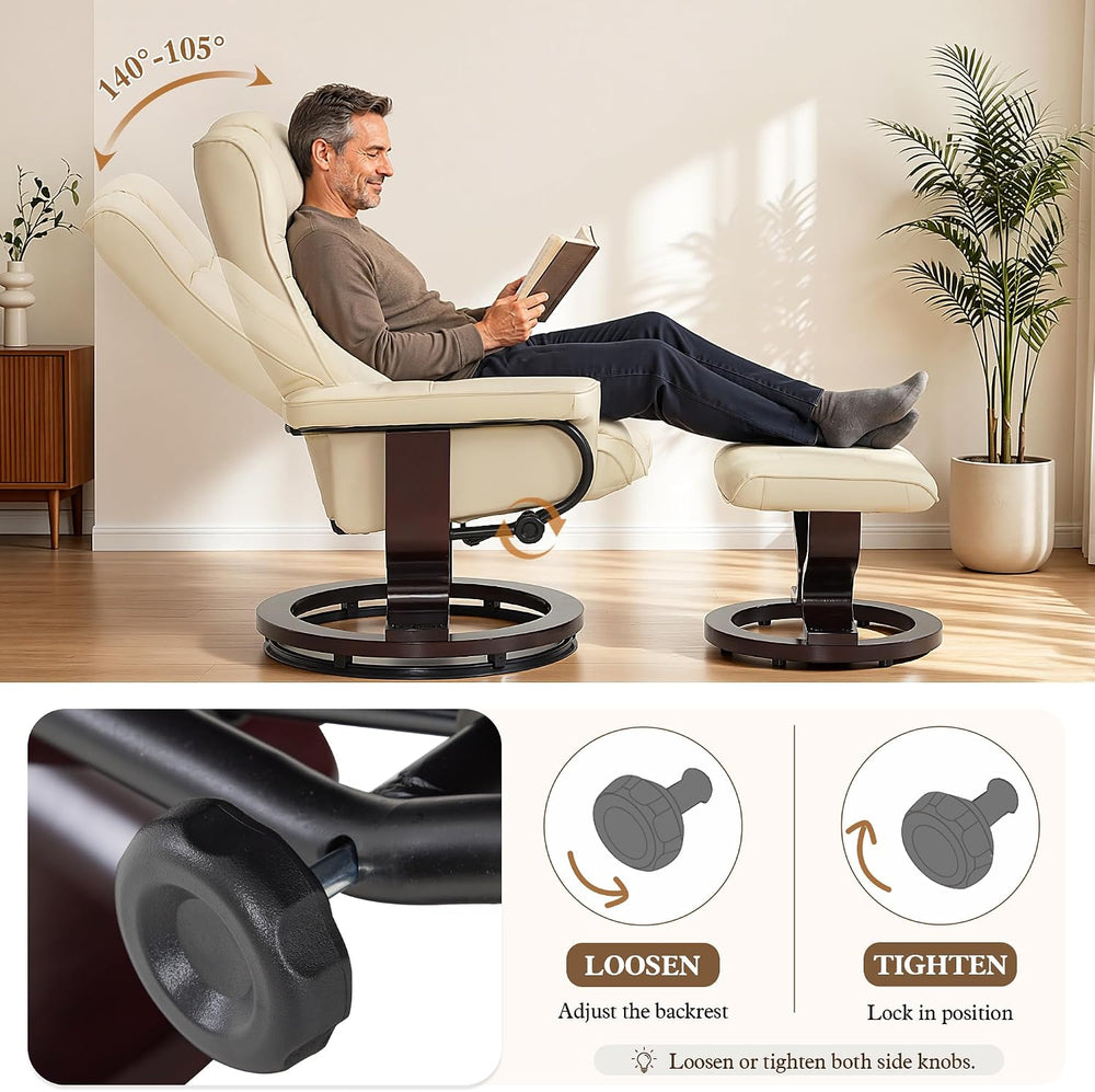 MCombo Manual Swivel Recliner with Ottoman, Faux Leather 9019