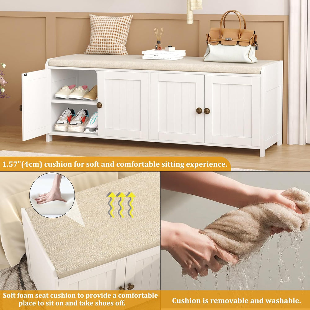 HOMEFORT 48.4" Shoe Storage Bench with Cushion, Entryway Bench with Padd...