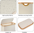 Slim Laundry Hamper,Narrow laundry Hamper with Lid,60L Hamper for Laundry,Dirty Cloth Hamper with Bamboo Handle for Toys,Towels, Clothes Organizing,Beige