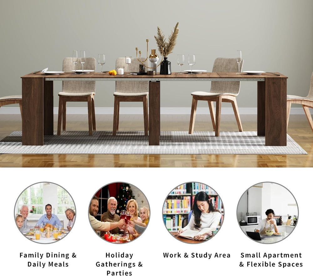 Extendable Dining Table, Transformer Extra Console Table for 1-12 People, Fol...