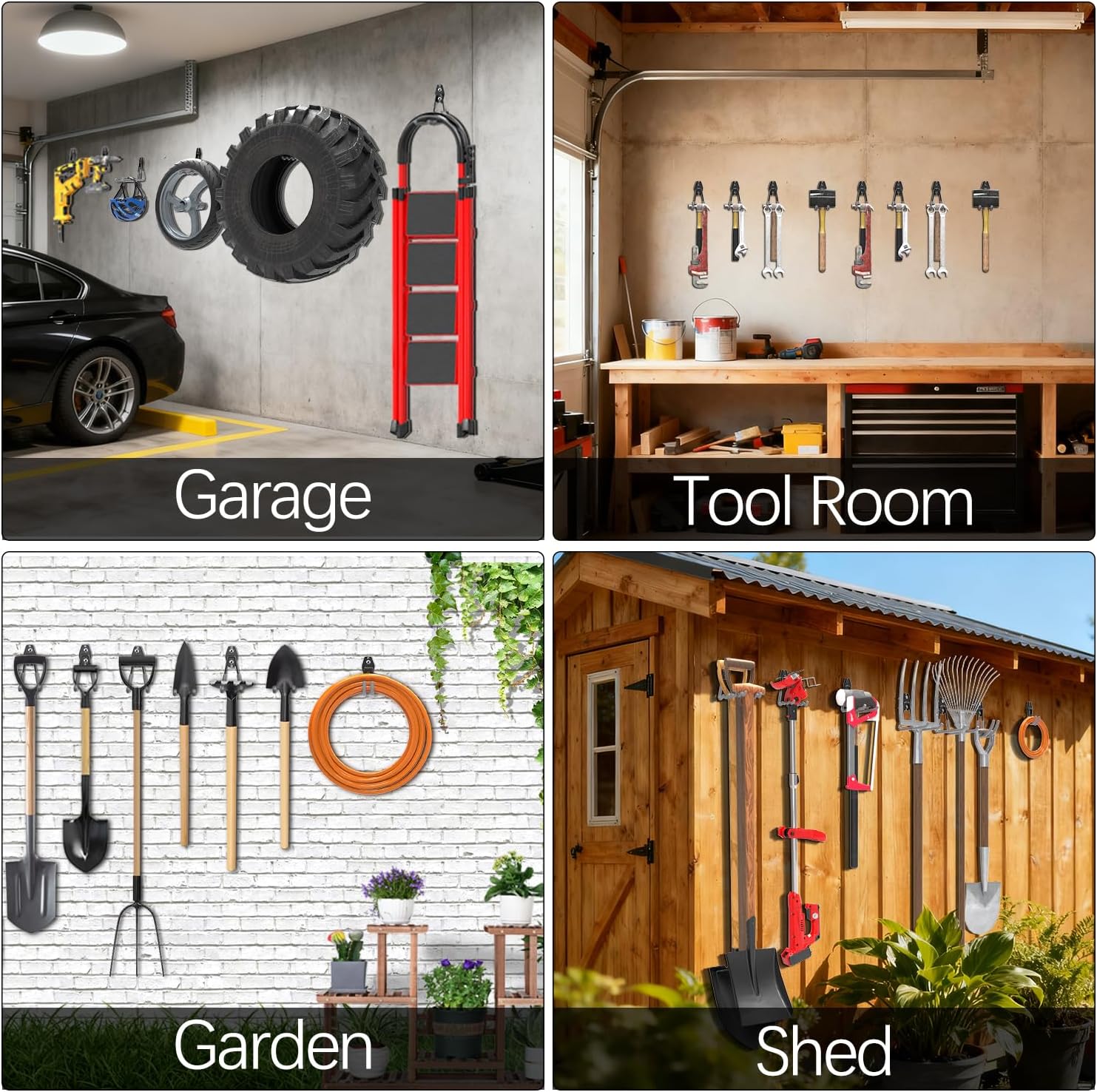 3-H Garage Wall Hooks 31 Pack, Garage Hooks Heavy Duty with Extra Welding Spots, Garage Organizer for Garden, Lawn, Yard Tools, Chairs, Ladders, Weed Eater, Shovel, Blower(Gray)