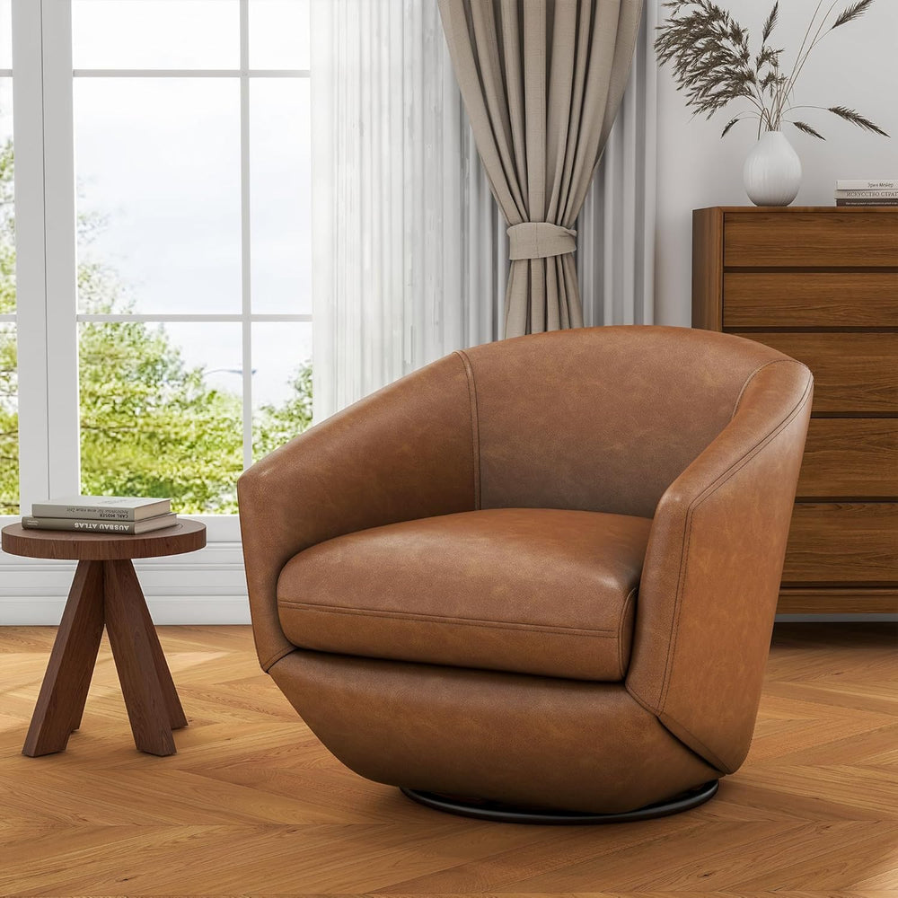 360° Swivel Barrel Accent Chair, PU Leather Upholstered Club Armchair for Liv...