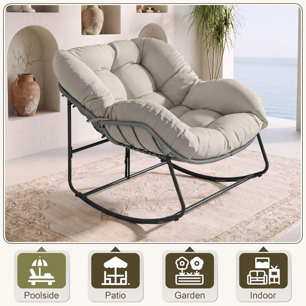 Bifanuo Oversized Egg Rocking Chair for Indoor Outdoor – All-Weather Wicker R...