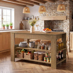 Tribesigns 55" Kitchen Island with Drawers, 2-Tier Farmhouse Wood Stationary Island Table with Storage and Open Shelf, Coffee Bar Table for Kitchen, Dining Room, Small Space, Brown